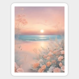 Pastel Floral Beach Sunset Sticker